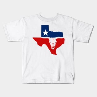 Texas Longhorn Skull With State Flag Kids T-Shirt